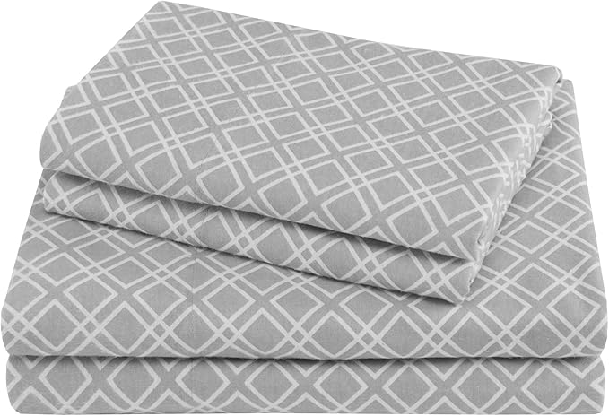 Comfort Spaces Cotton Flannel Breathable Warm Deep Pocket Sheets With Pillow Case Bedding, Twin, Geo Grey, 3 Piece - LeafyLoom