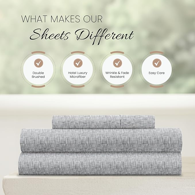 Linen Market 3 Piece Twin Bedding Sheet Set (Light Gray Chambray) - Sleep Better Than Ever with These Ultra-Soft & Cooling Bed Sheets for Your Twin Size Bed - Deep Pocket Fits 16" Mattress - LeafyLoom