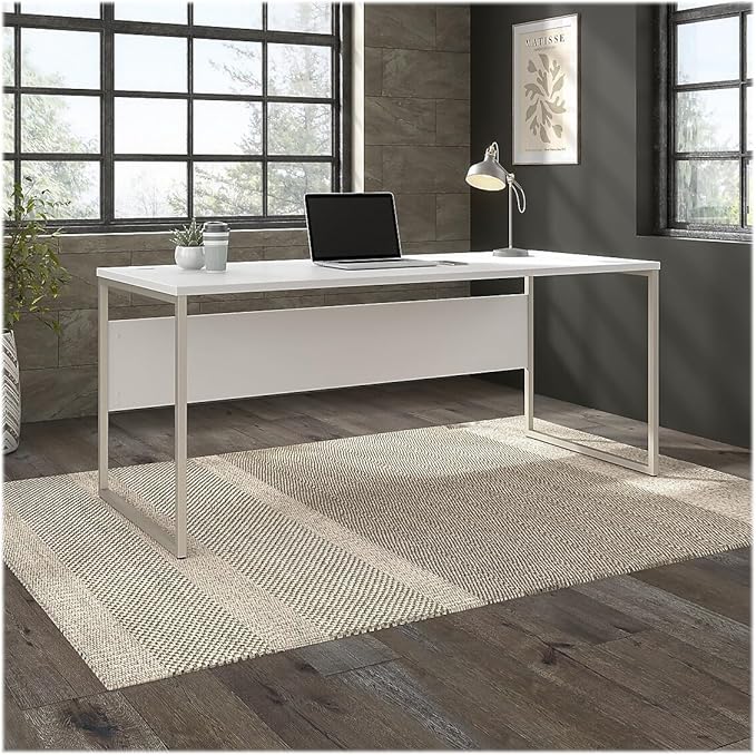 Bush Business Furniture Hybrid 72W x 30D Computer Table Desk with Metal Legs in White - LeafyLoom