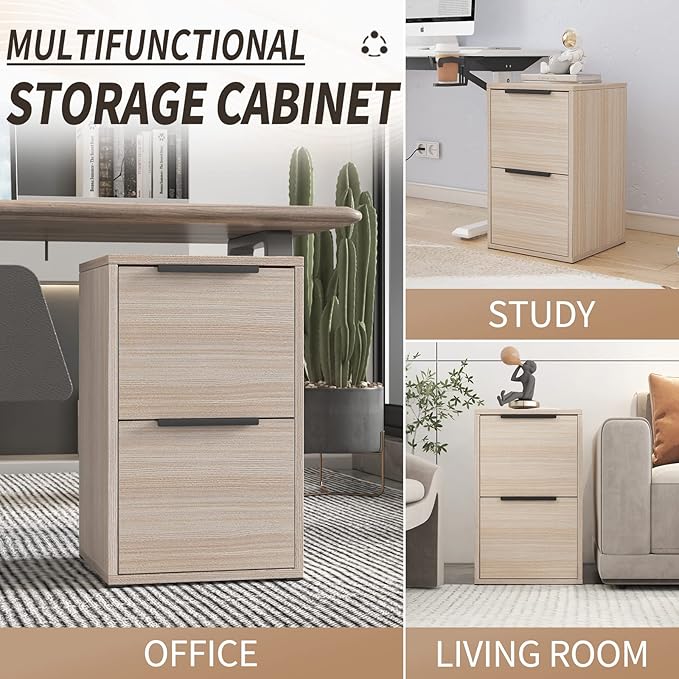 2 Drawer Wood File Cabinet,Vertical Wooden Storage Filing Cabinet for A4 or Letter Size,Under Desk Storage Cabinet for Home Office,Beige - LeafyLoom