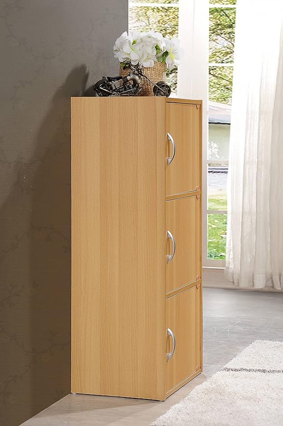 HODEDAH 3 Door Bookcase Cabinet, Beech - LeafyLoom