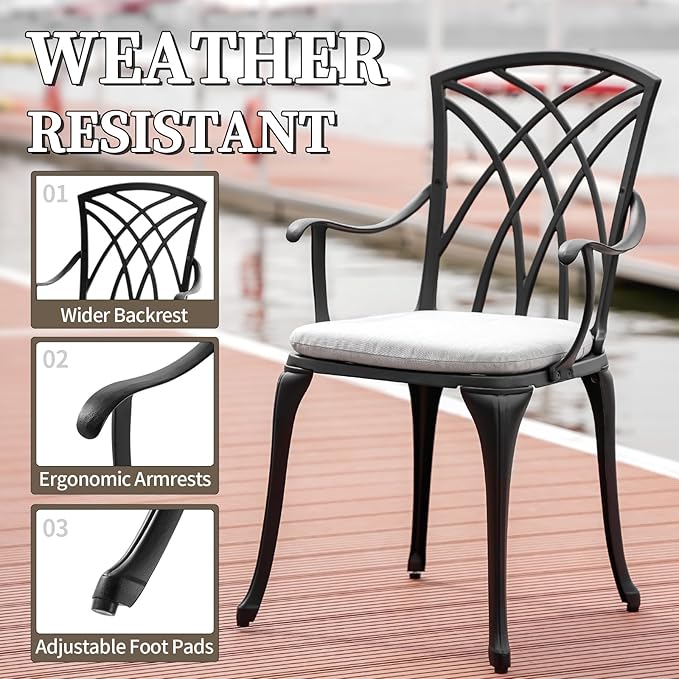 3 Piece Patio Bistro Set with Cushions, Outdoor Bistro Table and Chairs Set of 2 with Umbrella Holes, All Weather Bistro Table Set for Garden Porch Pools - LeafyLoom