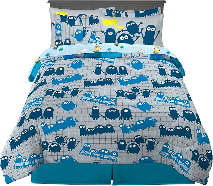 Franco Kids Bedding Super Soft Comforter and Sheet Set with Sham, 7 Piece Full Size, Minions The Rise Of Gru - LeafyLoom