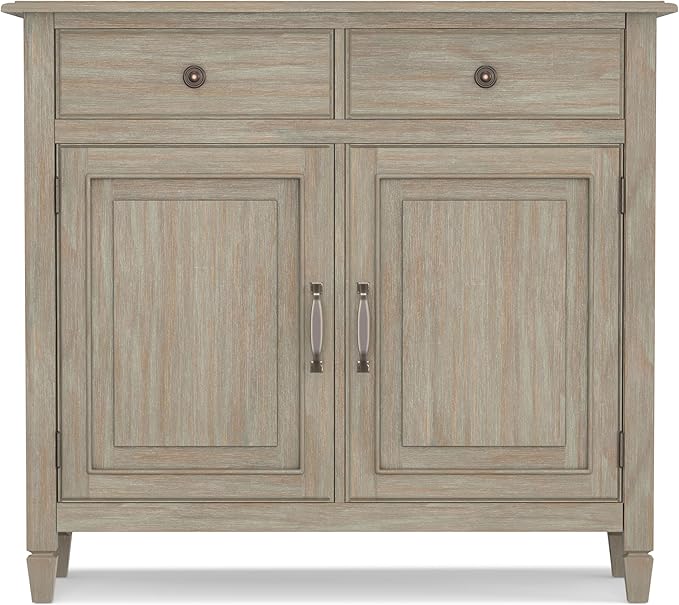 SIMPLIHOME Connaught SOLID WOOD 40 Inch Wide Traditional Entryway Storage Cabinet in Distressed Grey, For the Living Room, Entryway and Family Room - LeafyLoom