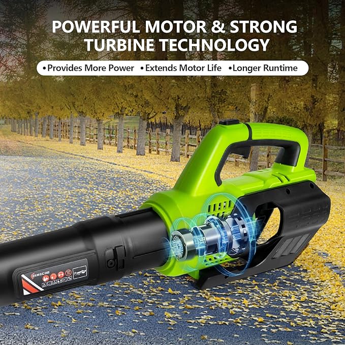 Leaf Blower Cordless,580CFM/160MPH Electric Leaf Blower with 4.0Ah Battery and Fast Charger, Lightweight Leaf Blowers for Lawn Care, Yard, Garage, Patio & Sidewalk Blowing - LeafyLoom