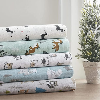 Comfort Spaces Cotton Flannel Breathable Warm Deep Pocket Sheets with Pillow Case Bedding, Twin XL, Multi Forest Animal 3 Piece - LeafyLoom