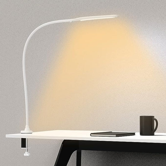 YOUKOYI LED Desk Lamp with Clamp, Architect Desk Lamp for Home Office with Touch Control, 9W Clip on Desk Lamp Swing Arm Desk Light, 3 Color Modes and Stepless Dimming Flexible Gooseneck Clamp Lamp - LeafyLoom