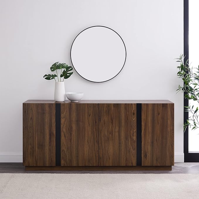 Walker Edison Liss Contemporary 4-Door Minimalist Sideboard, 70 Inch, Dark Walnut - LeafyLoom