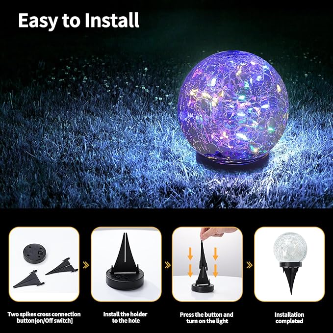 Solar Globe Lights Outdoor Waterproof-Solar Balls for Garden-Cracked Glass Ball Solar Lights Outdoor-Solar Orbs for Outside-Outdoor Decorations for Patio and Yard Lawn Backyard Decor JKIMK