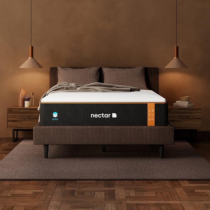 Nectar Premier Copper Twin 14” Mattress with Bed Frame - Grey - Medium Firm Gel Memory Foam - Triple Action Cooling - 365-Night Trial - Forever Warranty - Easy Assembly - 8” Legs - Wooden Slats - LeafyLoom