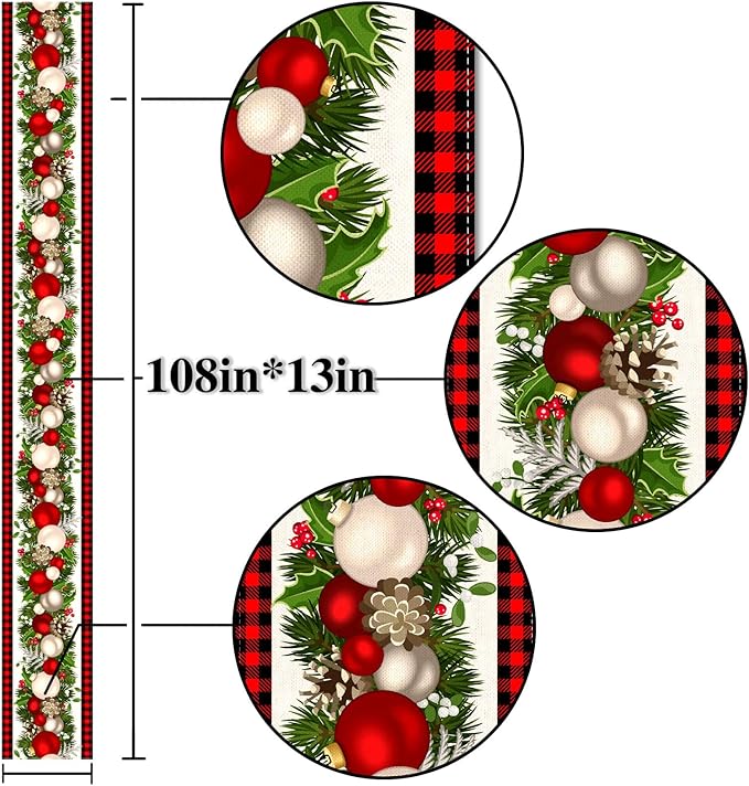 Nepnuser Black and Red Buffalo Check Plaid Christmas Table Runner 108 Inches Long Seasonal Winter Xmas Party Decoration Holiday Home Kitchen Dining Room Decor Nepnuser