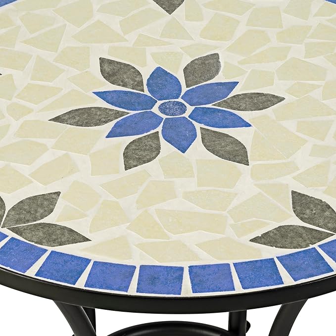 Alpine Corporation Blue and Beige Mosaic Bistro Set, 3-Piece - LeafyLoom