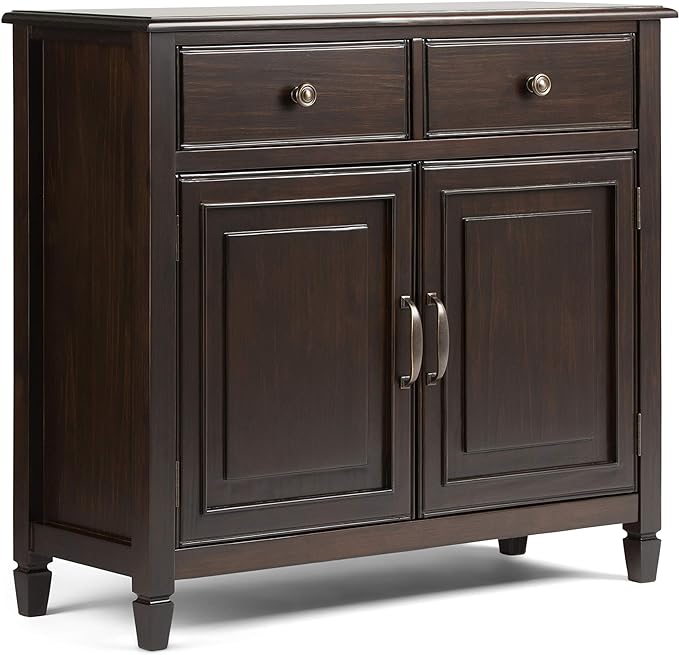 SIMPLIHOME Connaught SOLID WOOD 40 Inch Wide Traditional Entryway Storage Cabinet in Dark Chestnut Brown, For the Living Room, Entryway and Family Room - LeafyLoom