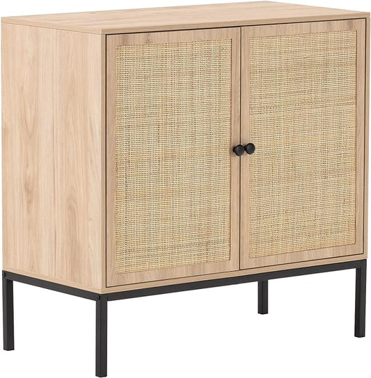 XIAO WEI Sideboard with Handmade Natural Rattan Doors, Rattan Cabinet Console Table Storage Cabinet Buffet Cabinet, for Kitchen, Living Room, Hallway, Entryway, Natural - LeafyLoom