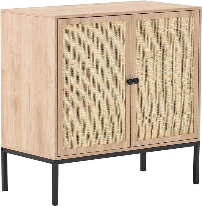 XIAO WEI Sideboard with Handmade Natural Rattan Woven Doors, Rattan Cabinet Console Table Storage Cabinet Buffet Cabinet, for Kitchen, Living Room, Hallway, Entryway-2 Pieces(Natural) - LeafyLoom