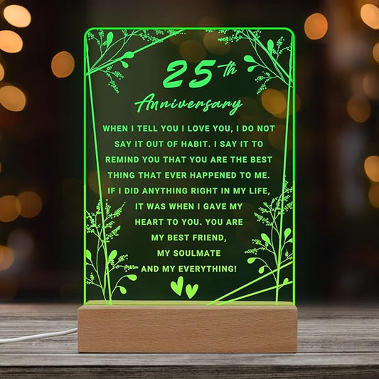 25th Anniversary Wedding Gift,25th Anniversary Dimmable Night Light for Couples,Parents,Husband & Wife,25th Anniversary for Christmas with Gift Box - LeafyLoom