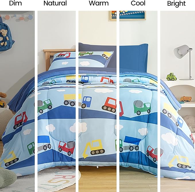 SLEEP ZONE Kids Twin Comforter Set, Cozy Jersey Knit Bedding Set, Warm and Easy Maintain for All Seasons, 100% Microfiber Bedding Set for Boys, 1 Comforter, 1 Pillowcase (Bulldozers, Twin) - LeafyLoom