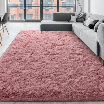 Super Soft Fluffy Shaggy Rugs for Living Room Bedroom, Fuzzy Plush Area Rugs for Girls Kids Room Nursery Home Decor, Furry Dorm Rug Cute Non-Slip Indoor Floor Carpet 6x9 Feet, Blush - LeafyLoom