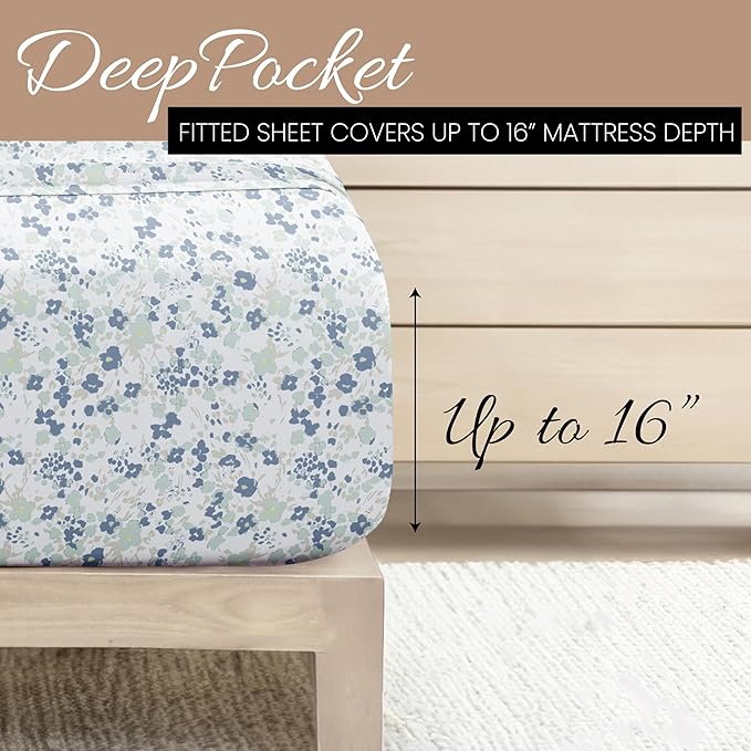 Linen Market 4 Piece King Bedding Sheet Set (Light Blue Violets) - Sleep Better Than Ever with These Ultra-Soft & Cooling Bed Sheets for Your King Size Bed - Deep Pocket Fits 16" Mattress - LeafyLoom