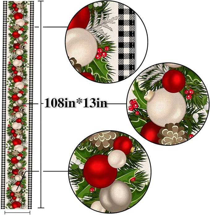 Nepnuser Black and White Gingham Christmas Table Runner 108 Inches Long Buffalo Check Plaid Xmas Decoration Holiday Home Kitchen Decor Nepnuser