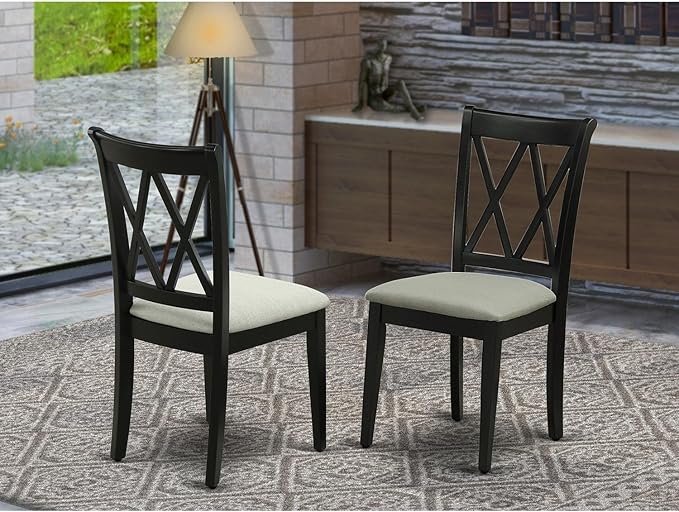 East West Furniture CLC-BLK-C Clarksville Dining Room Chairs - Linen Fabric Upholstered Wood Chairs, Set of 2, Black - LeafyLoom