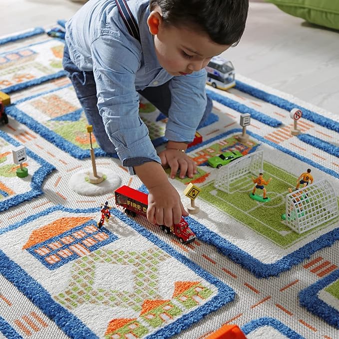 IVI 3D Play Carpets, 71 x 52.5 Inch, Traffic Educational Toddler Mat Rug for Bedroom, Kids Den, or Playroom, Large - LeafyLoom