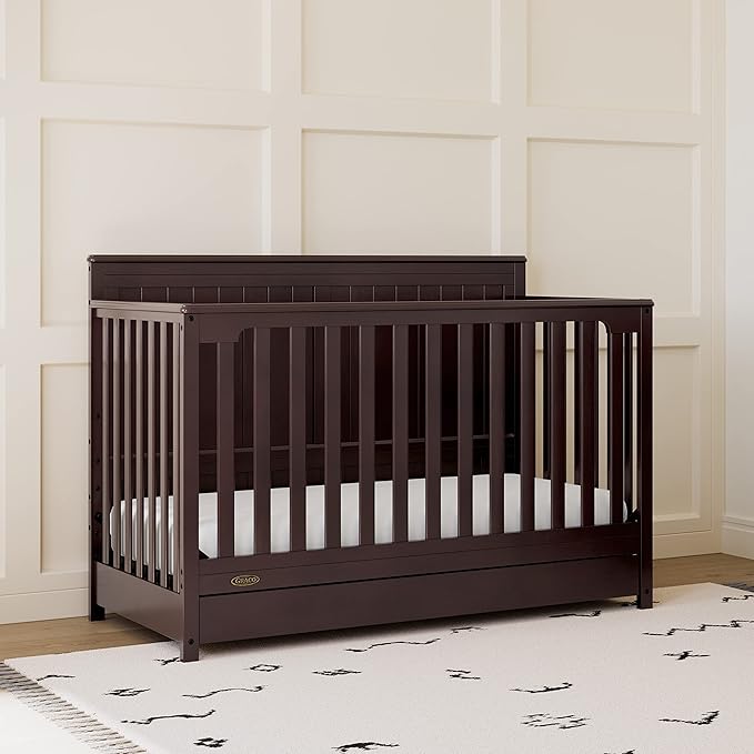 Graco Hadley 5-in-1 Convertible Crib with Drawer (Espresso) – Crib with Drawer Combo, Includes Full-Size Nursery Storage Drawer, Converts from Baby Crib to Toddler Bed, Daybed and Full-Size Bed - LeafyLoom