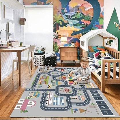 kid rug carpet playmat for toy cars and trains,road traffic kids play area rug,city Life town play Mat for Playroom Bedroom Boys,Children's Educational Fun Throw Rug with Rubber Backing 31X47IN - LeafyLoom