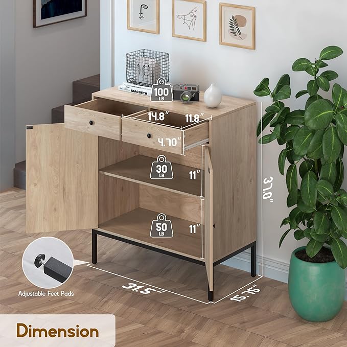 XIAO WEI Set of 2 Sideboard Cabinet with Handmade Natural Rattan Doors and Drawers, Rattan Cabinet Console Table Buffet Cabinet, for Kitchen, Living Room, Hallway, Entryway, Natural - LeafyLoom