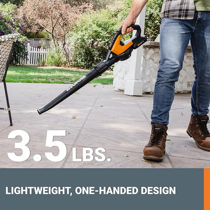 Worx 20V Cordless Leaf Blower WG545.1, Up to 120 MPH Air Speed, Long Nozzle Design for Narrow Spaces, Ideal for Indoor and Outdoor Cleaning, 9x Cleaning Attachments, Battery and Charger Included - LeafyLoom