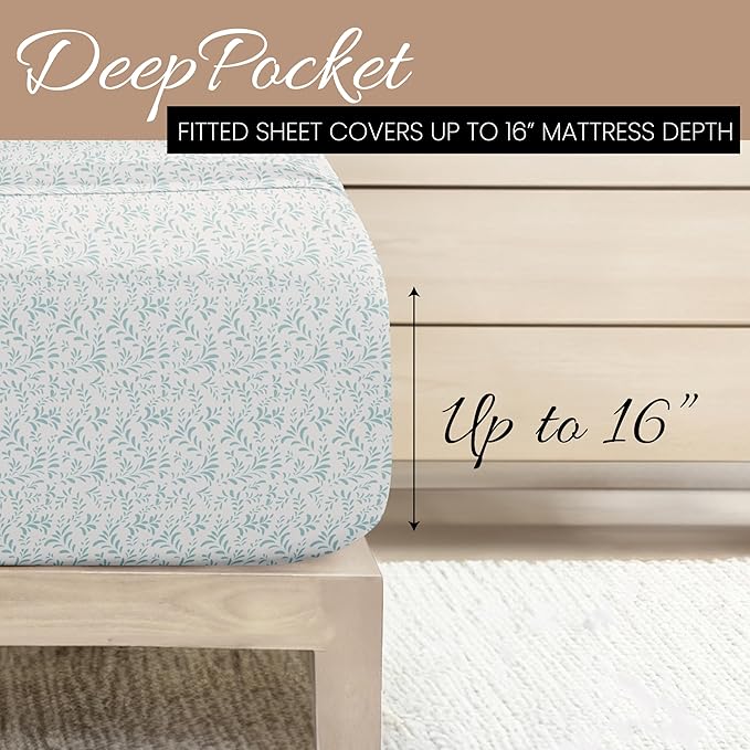 Linen Market 4 Piece Queen Bedding Sheet Set (Light Blue Vines) - Sleep Better Than Ever with These Ultra-Soft & Cooling Bed Sheets for Your Queen Size Bed - Deep Pocket Fits 16" Mattress - LeafyLoom