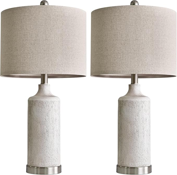 OYEARS 24” Table Lamp Set of 2, Bedside Table Lamps for Living Room, Farmhouse Lamp for Bedroom, Vintage Table Lamp for Nightstand, Boho Lamp for Room Decor, End Tables, Rustic, Resin, Beige - LeafyLoom