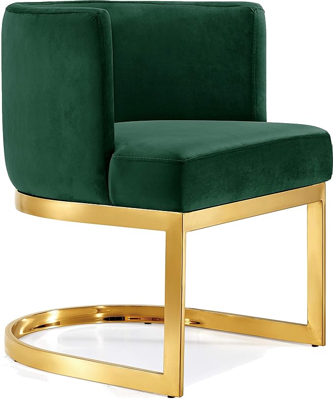 Meridian Furniture Gianna Collection Modern | Contemporary Velvet Upholstered Dining Chair with Polished Gold Metal Frame, 24" W x 22" D x 29.5" H, Green - LeafyLoom