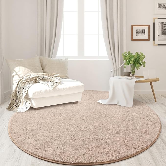 Round Area Rugs for Bedroom Living Room, 4x4 Ivory Super Soft Comfy Thickened Memory-Foam Indoor Circle Carpets, Modern Aesthetic Minimalist Carpet for Boys Girls Adults Nursery Home Décor - LeafyLoom