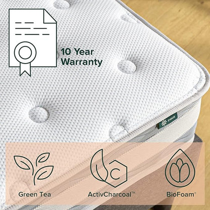 ZINUS 10 Inch Green Tea Cooling Gel Memory Foam Hybrid Mattress, King, Pocket Innersprings for Motion Isolation, Mattress in A Box - LeafyLoom