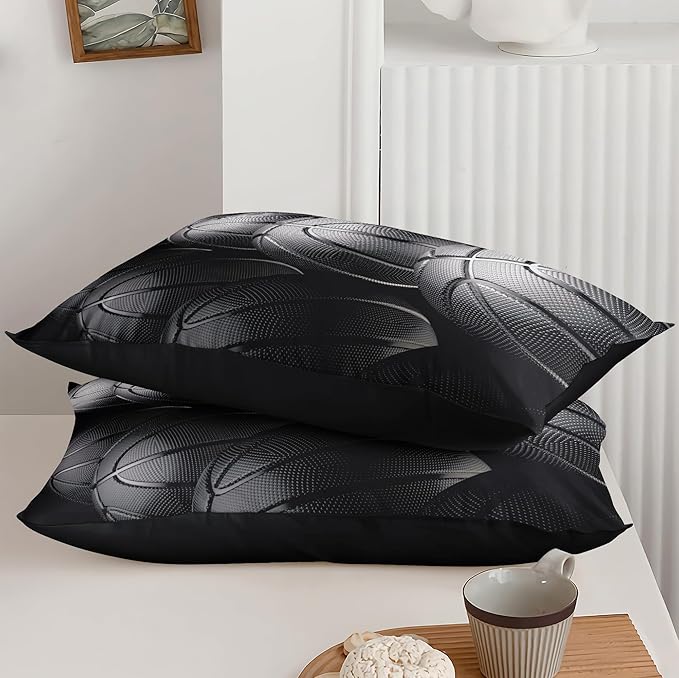 Basketball Comforter Sets,6 PCS Basketball Bedding Set for Boys,Kids Comforter Sets for Boys,Twin Black and Grey Comforter Sets for Boys,Bed in A Bag with Sheets(Twin-6 Pieces) - LeafyLoom