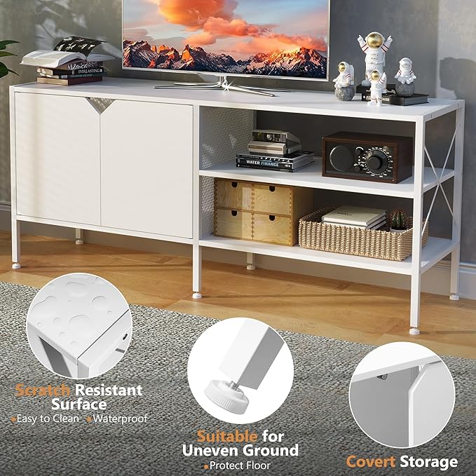 White TV Stand with Storage - Television Stands for Living Room, 50 Inch TV Table for 32 40 55 65 Inch TV, TV Consle for Bedroom, White - LeafyLoom