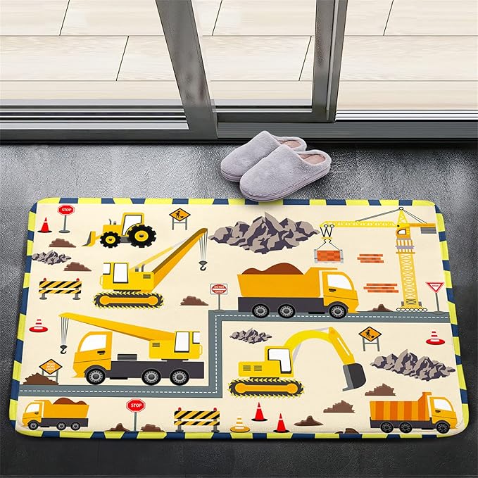 Construction Play Mat Car Rug Play Mat Construction Rugs for Boys Room Car Rug for Boys Room Construction Decor for Boys Room Playroom Rug for Livingroom 2'×3' - LeafyLoom