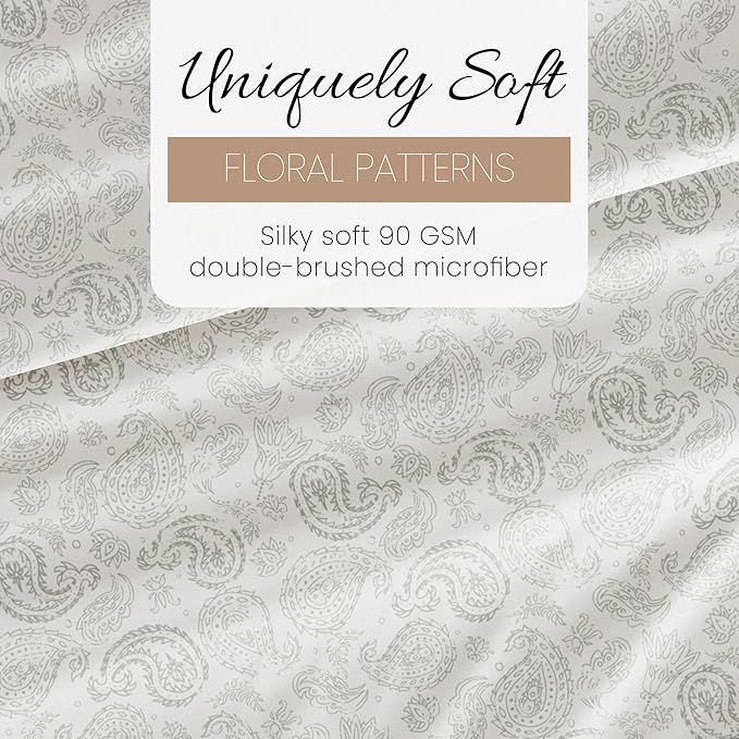 4 Piece California King Bedding Sheet Set (Gray Floral) - Sleep Better Than Ever with These Ultra-Soft & Cooling Bed Sheets for Your Cal King Size Bed - Deep Pocket Fits 16" Mattress - LeafyLoom