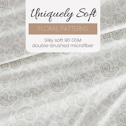 4 Piece California King Bedding Sheet Set (Gray Floral) - Sleep Better Than Ever with These Ultra-Soft & Cooling Bed Sheets for Your Cal King Size Bed - Deep Pocket Fits 16" Mattress - LeafyLoom