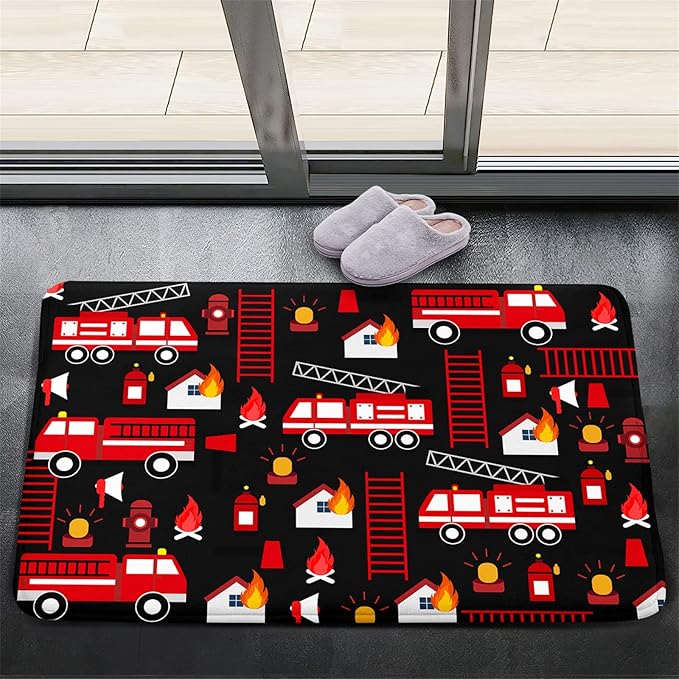 Car Play Rug Fire Fighting Truck Area Rug Car Rug Play Mat Kids Rugs for Playroomcar Rug for Boys Room Carpet Floor Mat for Bedroom Living Room,Black 2'×3' - LeafyLoom