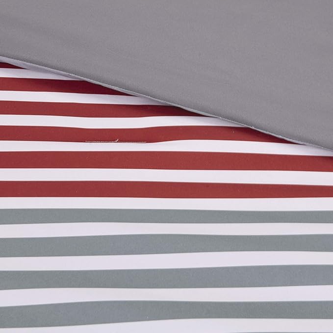 Comfort Spaces Twin Comforter Sets with Sheets - Bed in a Bag 6 Pieces Teen Bedding Sets Twin, Red and Grey Stripes Bedding Twin, College Twin Bed Set with 2 Side Pockets Bedroom Organizer - LeafyLoom