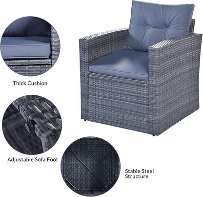 Merax Furniture 6-Piece All-Weather PE Rattan Patio Outdoor Conversation Set with Coffee Table,Wicker Sofas,Ottomans,Removable Cushions,Grey - LeafyLoom