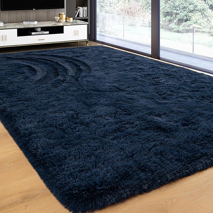 Softlife Rug for Bedroom 3x5 Feet Area Rug for Living Room Super Soft Shaggy Rugs for Kids Room Fluffy Fuzzy Carpets Long Plush Bedside Rug Nursery Christmas Home Decoration for Boys Girls, Navy Blue - LeafyLoom