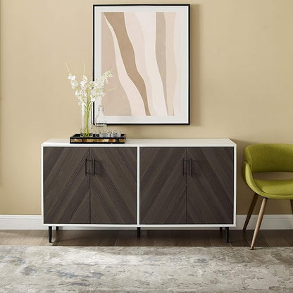 Walker Edison Fehr Modern 4 Door Bookmatch Buffet, 58 Inch, Ash Brown - LeafyLoom