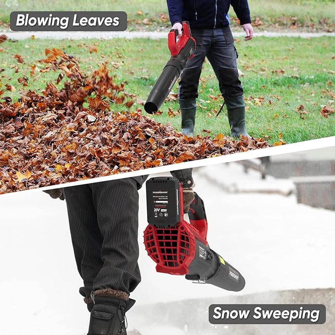 PowerSmart 20V Cordless Leaf Blower with 2 Batteries and Charger, Blowers for Lawn Care, Snow Blowing & Yard Cleaning - LeafyLoom