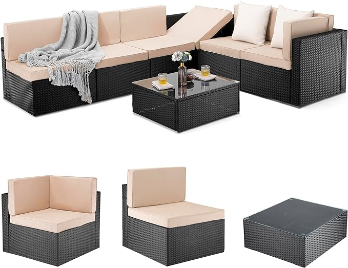 Pamapic 7 Pieces Outdoor Sectional Furniture，Wicker patio sectional furniture sets，All-Weather Rattan Sectional Sofa Conversation Set with Coffee Table and Washable Couch Cushions Covers - LeafyLoom