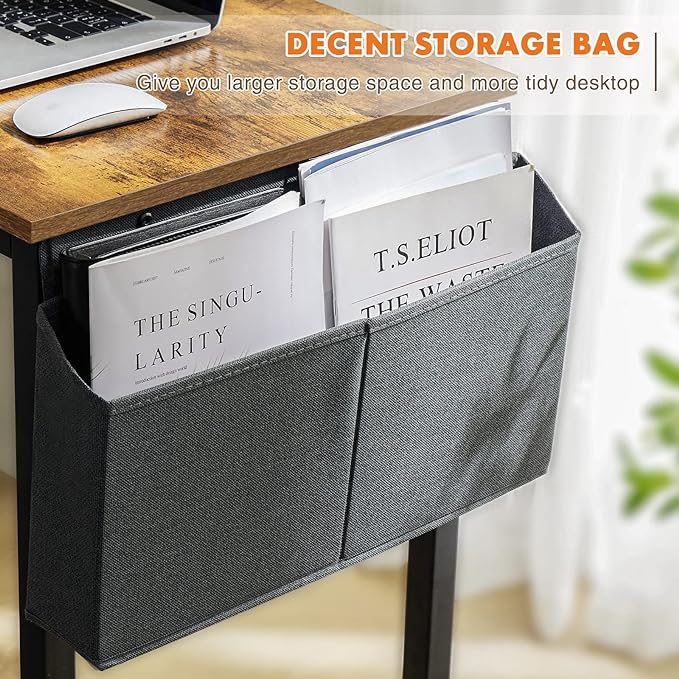 Computer Desk Small Office Desk 40 Inch Writing Desks Small Space Desk Study Table Modern Simple Style Work Table with Storage Bag Headphone Hook Wooden Tabletop Metal Frame for Home, Bedroom - LeafyLoom