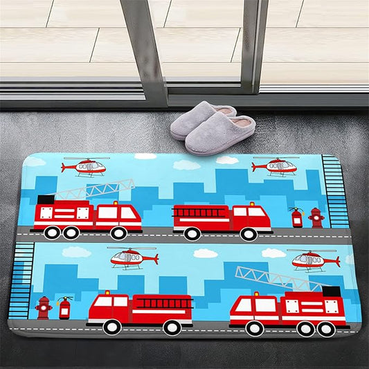 Car Rug Play Mat Car Rug Play Mat Car Rug for Boys Room Fire Fighting Truck Red Car Printed Rug Play Rug for Cars and Trucks Play Rugs for Kids Rooms,Light Blue 2'×3' - LeafyLoom