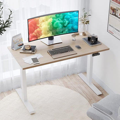 Sunon Sit Laptop Computer Writing Workstations with 3 Pre-Set and USB Port 48" for Home Office Smart Advanced Standing Desk, Oak - LeafyLoom